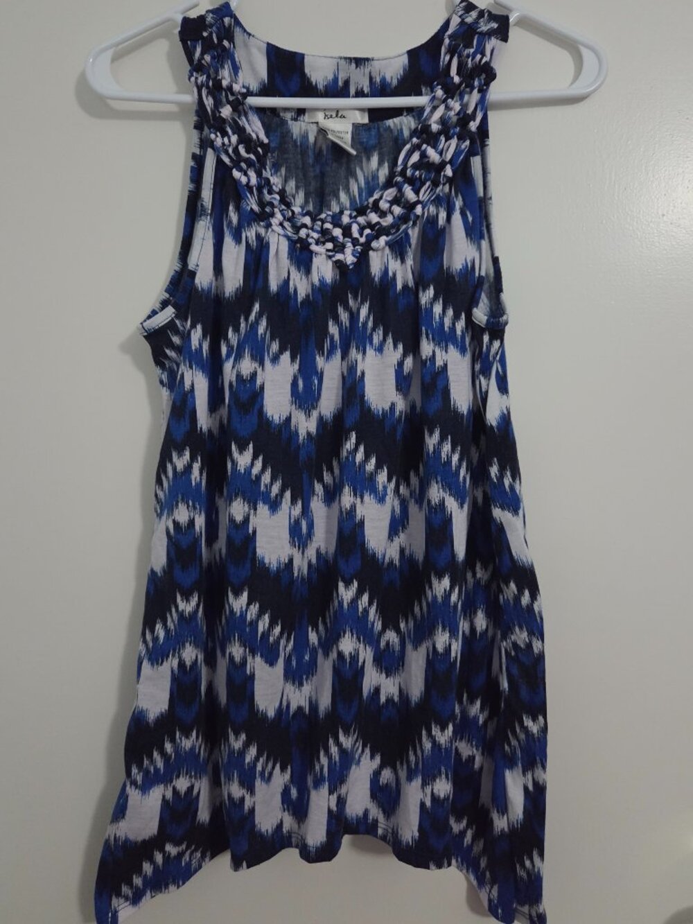 Isela Blue Black White Chevron Stripe Sleeveless Tank Top Size Large
